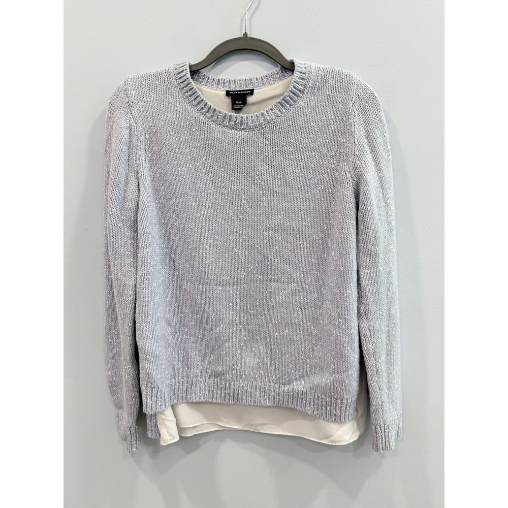 Club Monaco Light Blue Knit Sweater Medium Crewneck Layered Look Pullover